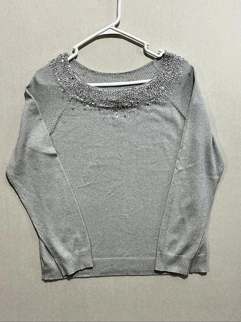 Chico's Silver Sequin Neckline Sweater Size Medium